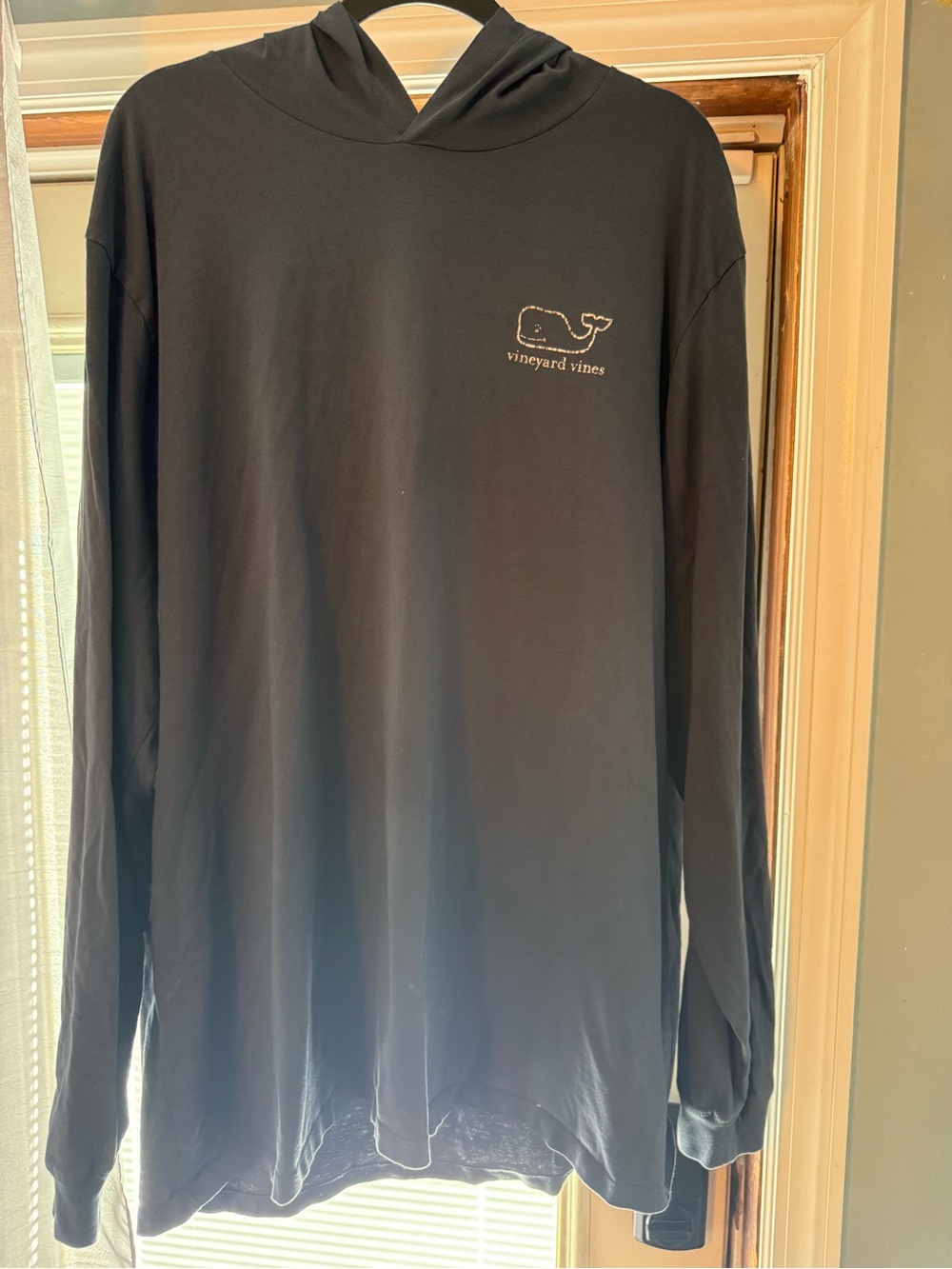 Vineyard Vines Navy Long-Sleeve Hooded Tee with Embroidered Whale